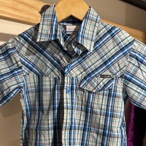 Columbia Kids Blue and White Checkered Button-Up Shirt